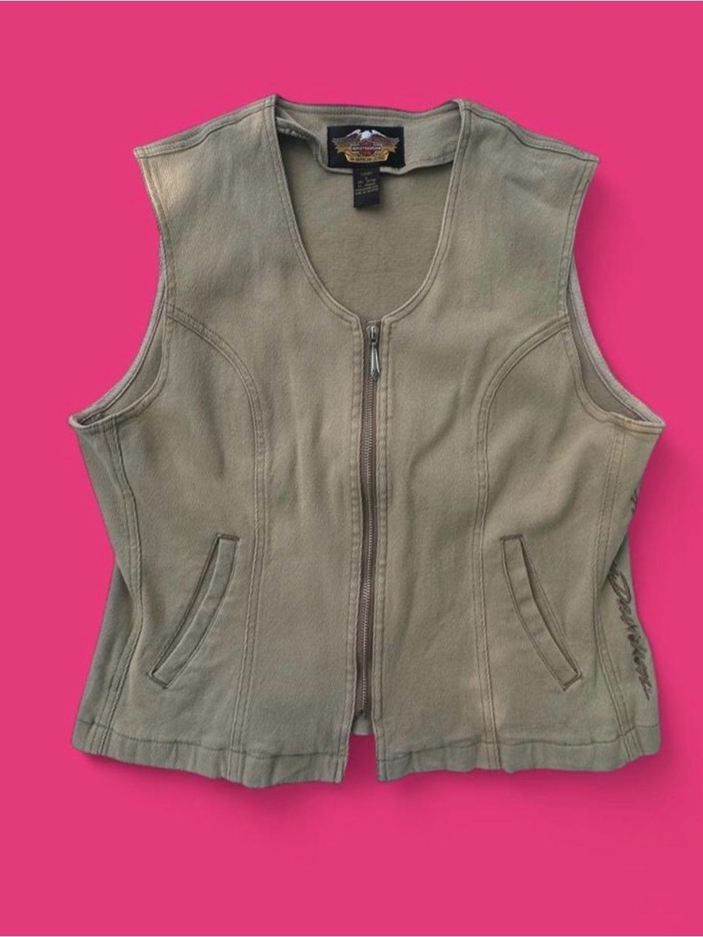 VTG HARLEY DAVIDSON KHAKI DENIM CORSET VEST 🤎🏍️